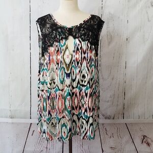 Lace Combo Print Sleeveless Plus Size Blouse